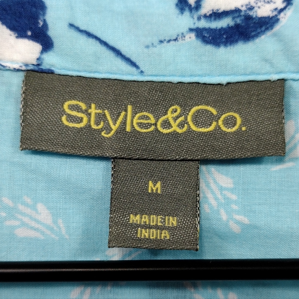 Style & Co. Floral Babydoll Top Women's M Blue Cottagecore Peasant Retro Y2K - Picture 7 of 8